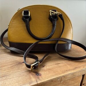 DIVINA FIRENZE Leather Shoulder Handbag, Mustard Yellow, Italy, Fashion
